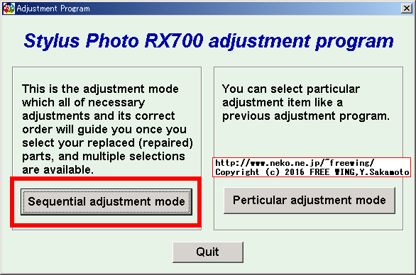 Adjustment Program for RX700で PM-A900の廃インクカウンタをリセット
