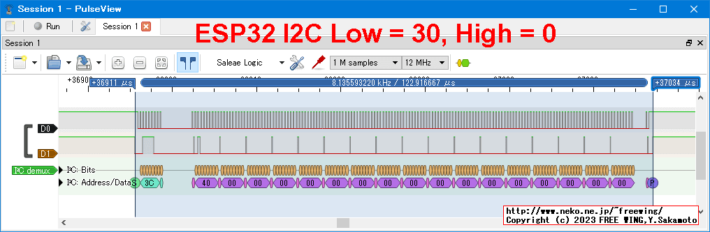 ESP32 I2C SCLK Low = 30、High = 0