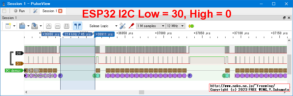 ESP32 I2C SCLK Low = 30、High = 0