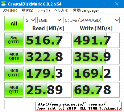 hp Pro Book 450 G3 T9R66PTの SSDのベンチマーク