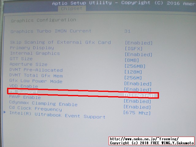 PM Support = Power Management Support = Disabled for Windows 10 Intel HD Graphics 520 Freeze Bug