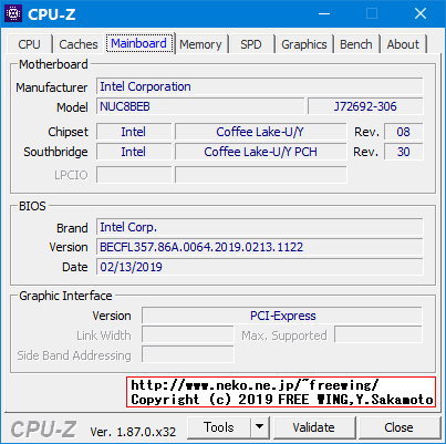 Intel NUC Kit NUC8I5BEH BOXNUC8I5BEH ZPU-Z Info.