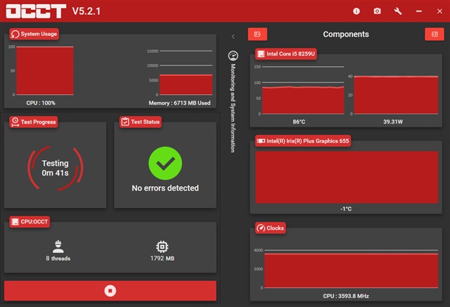 Intel NUC Kit NUC8I5BEHで OCBASE / OCCT ベンチマークを動かしてみた
