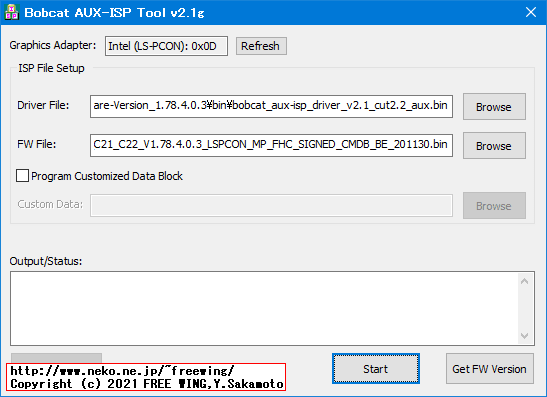 6) 右下の「Get FW Version」をクリック