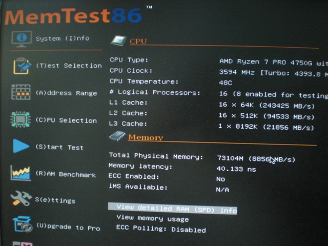 Lenovo ThinkCentre M75s Small Gen2 AMD Ryzen 7 PRO 4750G MemTest86