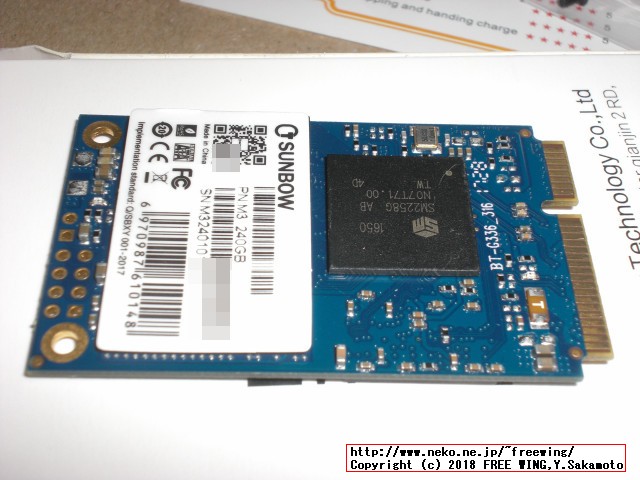 TC-SUNBOW mSATA SSD M3 240GBの内部基板写真