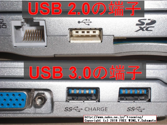 ノートパソコンの USB端子の例