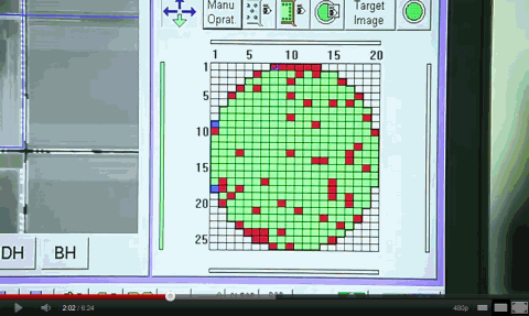シリコンウェハーの検査で赤い部分は検査落ちと思われる