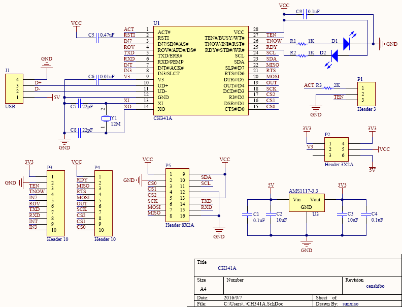 購入した CH341A USBモジュールの回路図（LC Technology公式資料より）