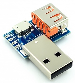 USBコネクタのオスとメスの中継基板