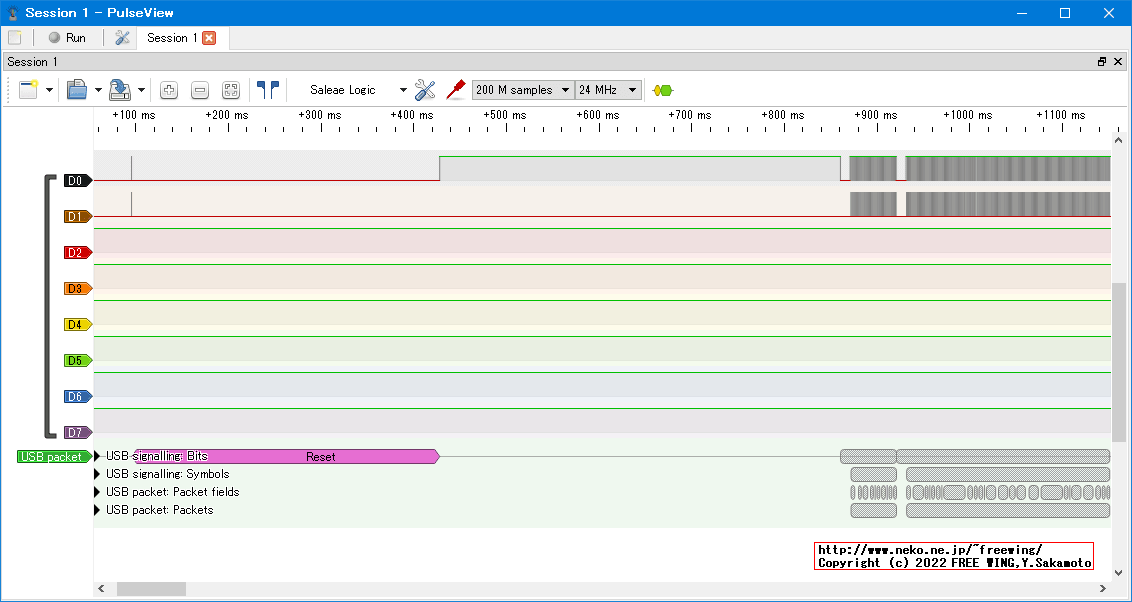 USBの通信波形、Full Speed、USB GAME Pad
