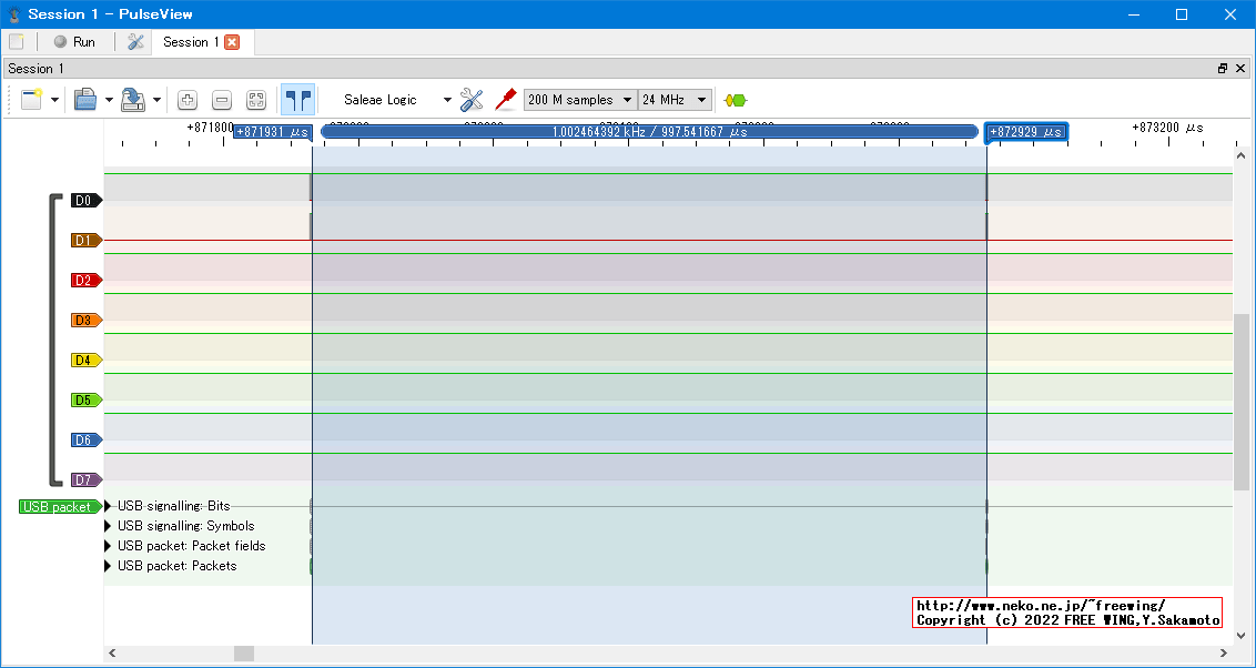 USBの通信波形、Full Speed、USB GAME Pad