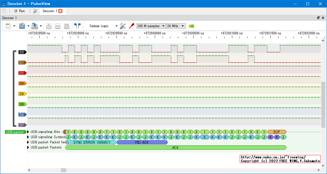 USBの通信波形、Full Speed、USB GAME Pad