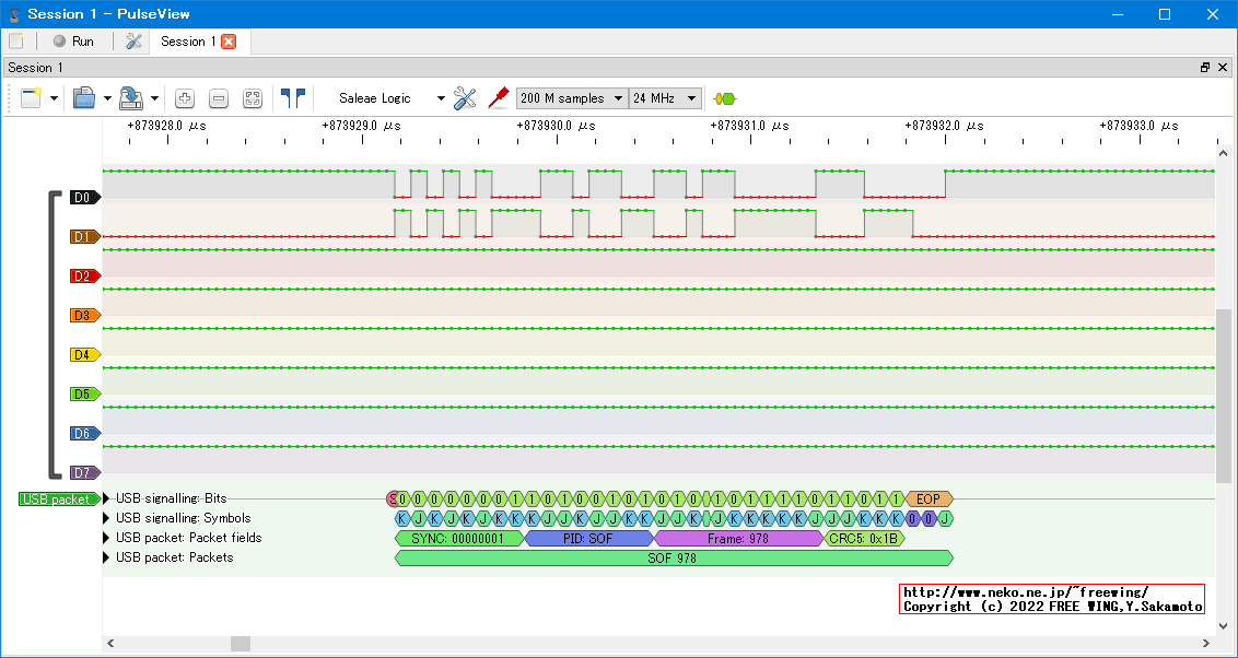 USBの通信波形、Full Speed、USB GAME Pad