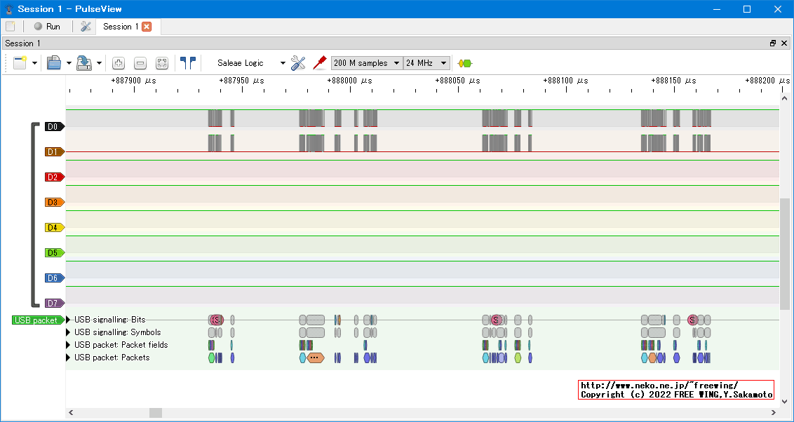 USBの通信波形、Full Speed、USB GAME Pad