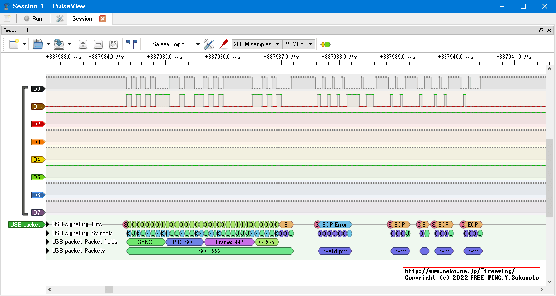 USBの通信波形、Full Speed、USB GAME Pad