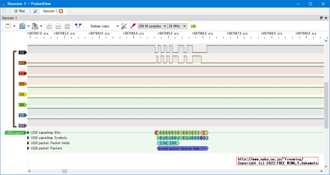 USBの通信波形、Full Speed、USB GAME Pad