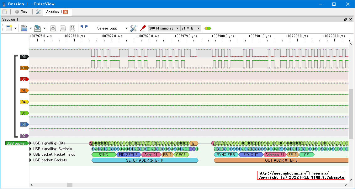 USBの通信波形、Full Speed、USB GAME Pad