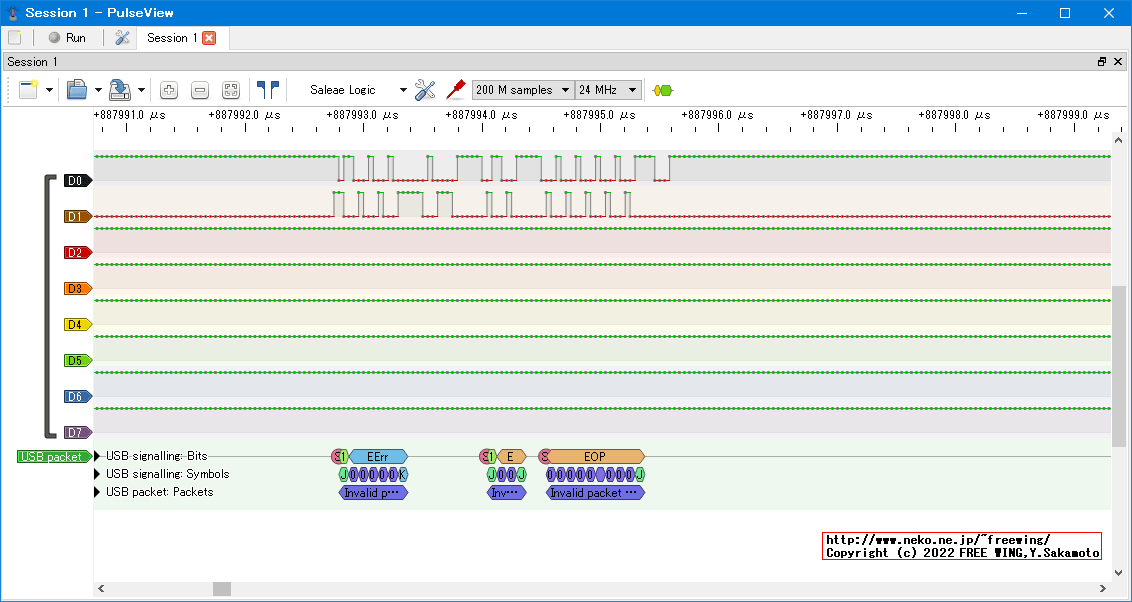 USBの通信波形、Full Speed、USB GAME Pad