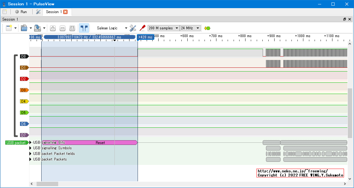 USBの通信波形、Full Speed、USB GAME Pad