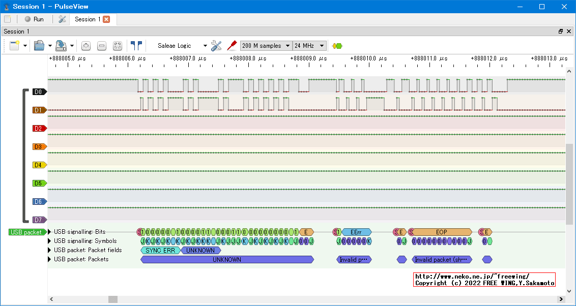 USBの通信波形、Full Speed、USB GAME Pad