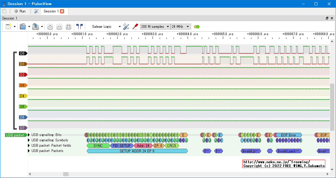 USBの通信波形、Full Speed、USB GAME Pad