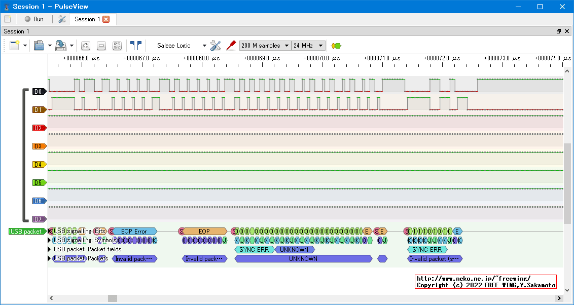 USBの通信波形、Full Speed、USB GAME Pad