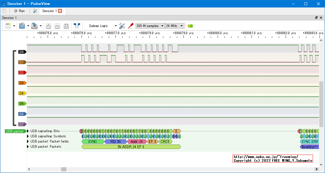USBの通信波形、Full Speed、USB GAME Pad