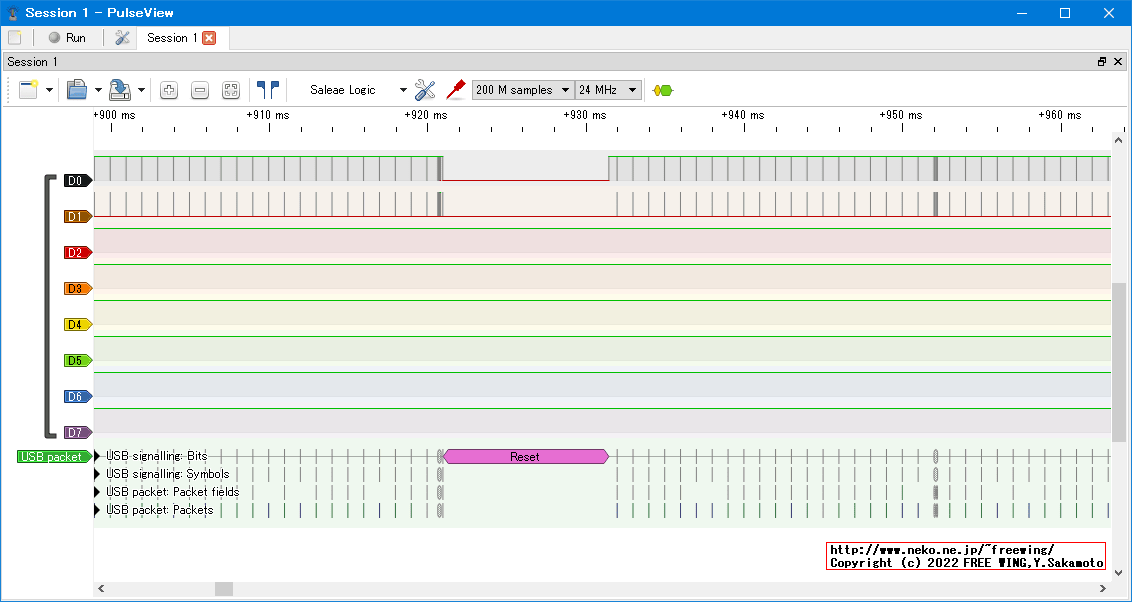 USBの通信波形、Full Speed、USB GAME Pad