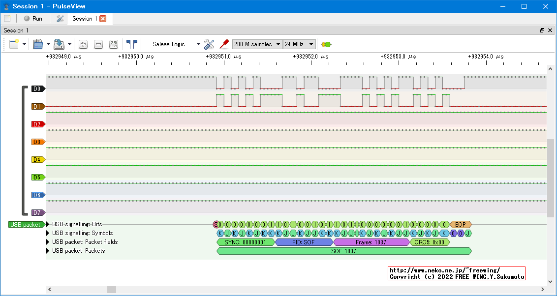USBの通信波形、Full Speed、USB GAME Pad