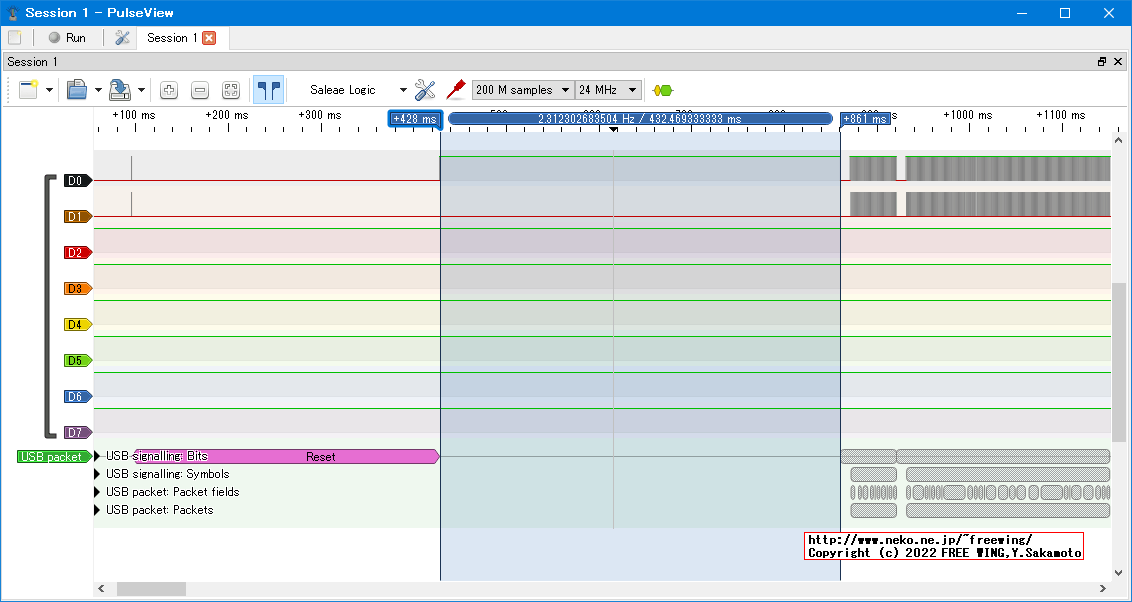 USBの通信波形、Full Speed、USB GAME Pad