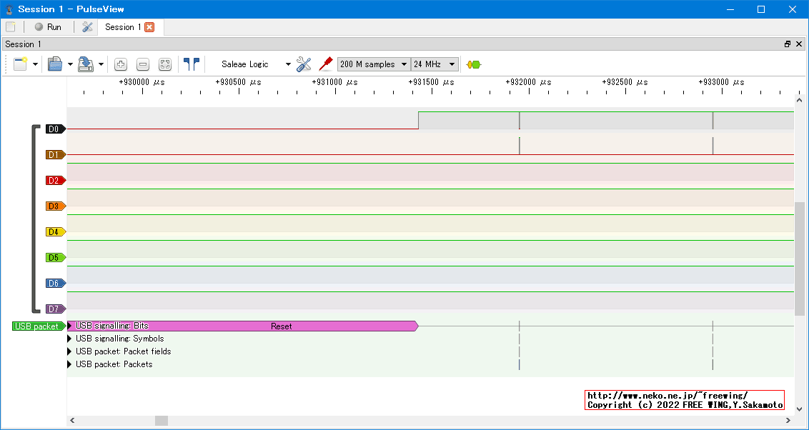 USBの通信波形、Full Speed、USB GAME Pad