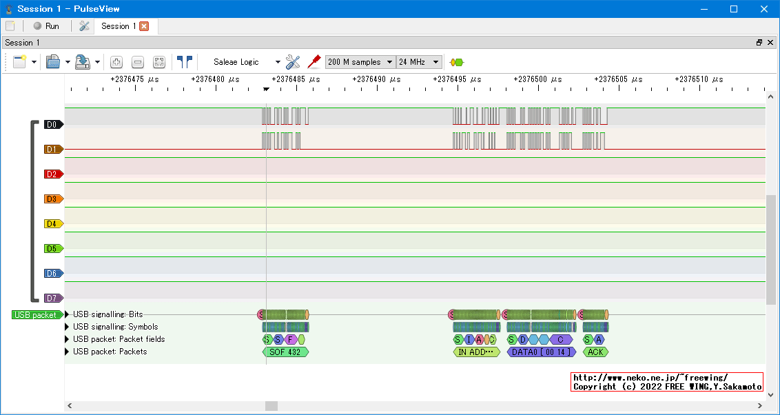 USBの通信波形、Full Speed、USB GAME Pad