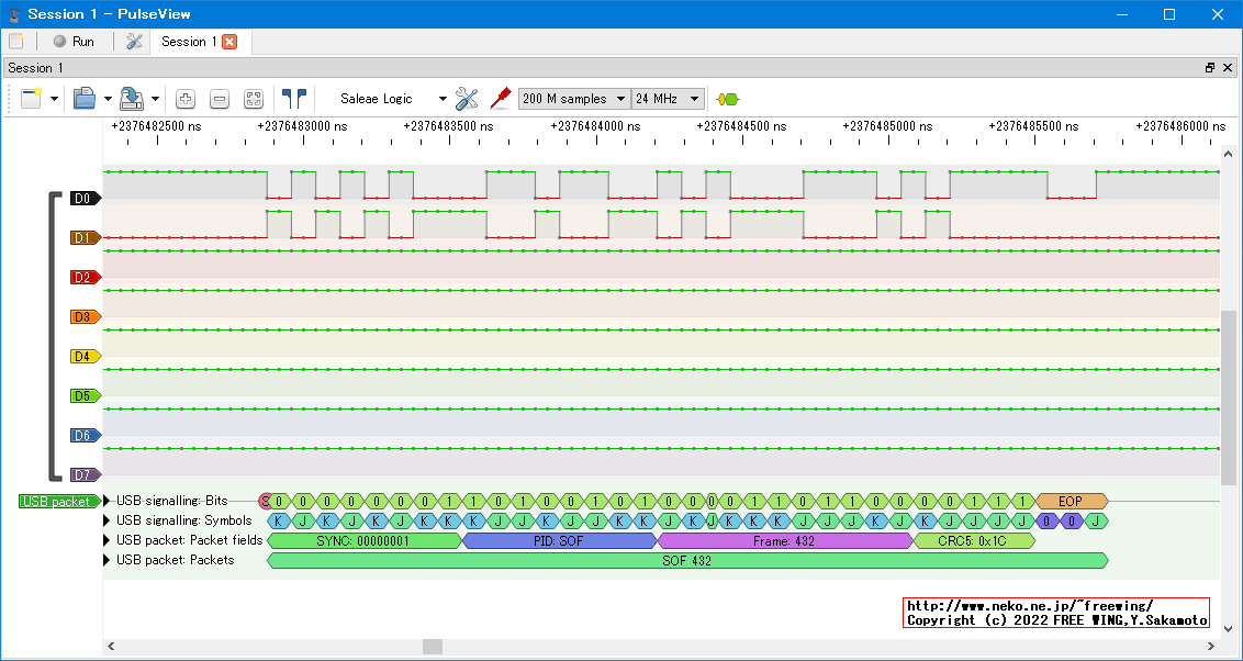 USBの通信波形、Full Speed、USB GAME Pad