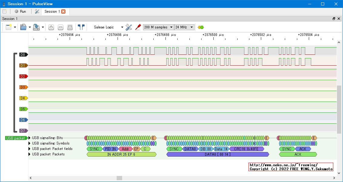 USBの通信波形、Full Speed、USB GAME Pad