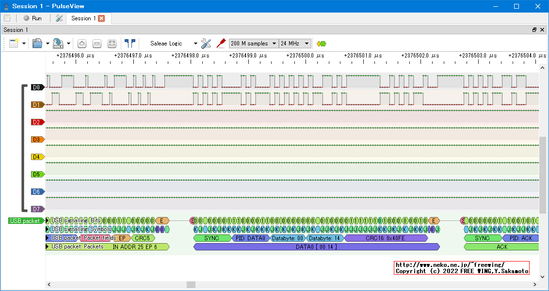 USBの通信波形、Full Speed、USB GAME Pad