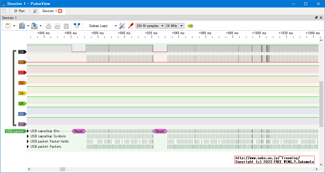 USBの通信波形、Full Speed、USB GAME Pad