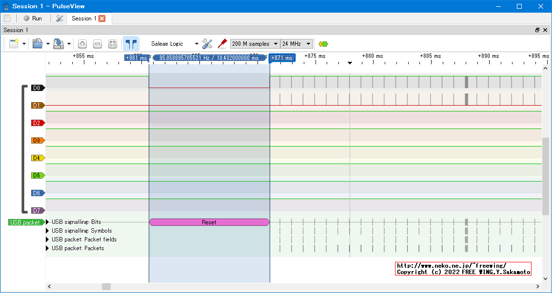 USBの通信波形、Full Speed、USB GAME Pad