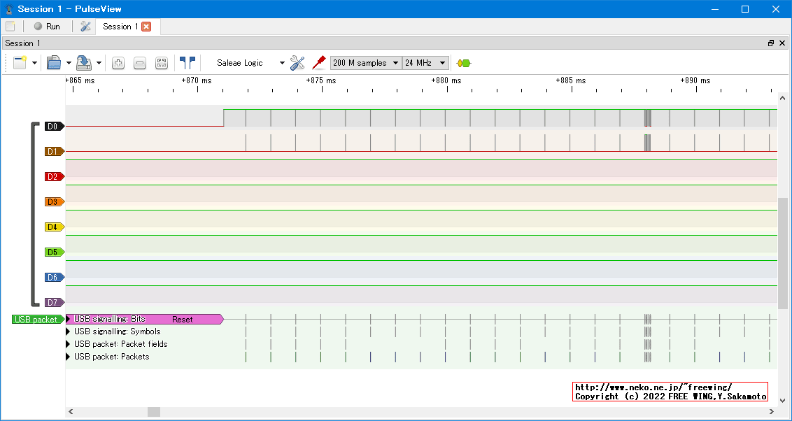 USBの通信波形、Full Speed、USB GAME Pad