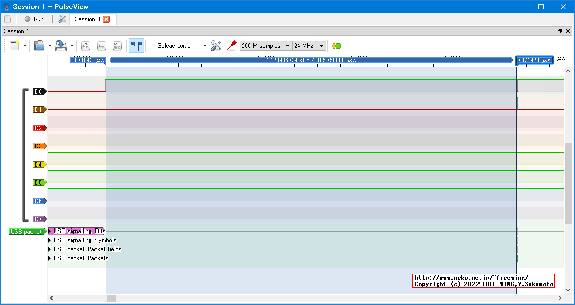 USBの通信波形、Full Speed、USB GAME Pad