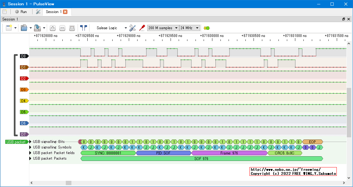 USBの通信波形、Full Speed、USB GAME Pad