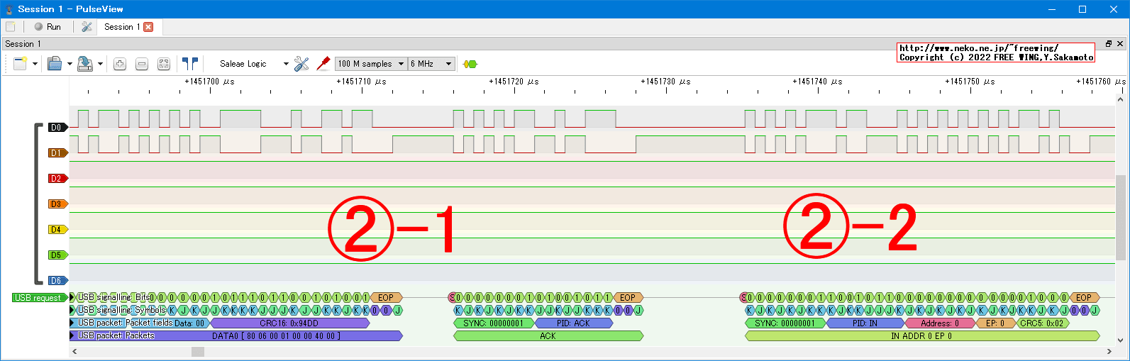 USBの通信波形、Low Speed、USB GAME Pad