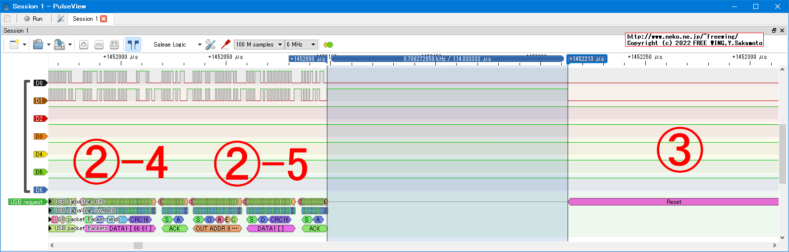 USBの通信波形、Low Speed、USB GAME Pad