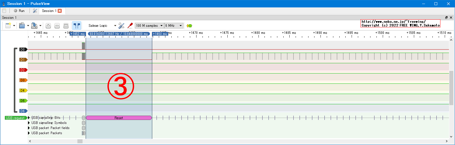 USBの通信波形、Low Speed、USB GAME Pad