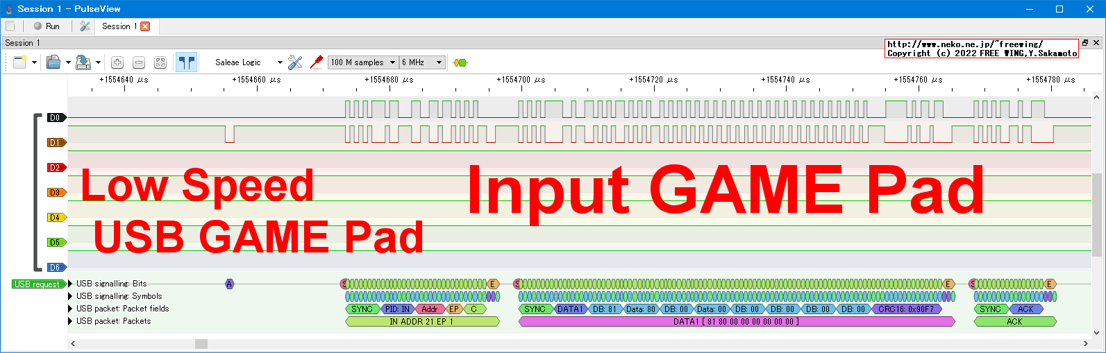 USBの通信波形、Low Speed、USB GAME Pad