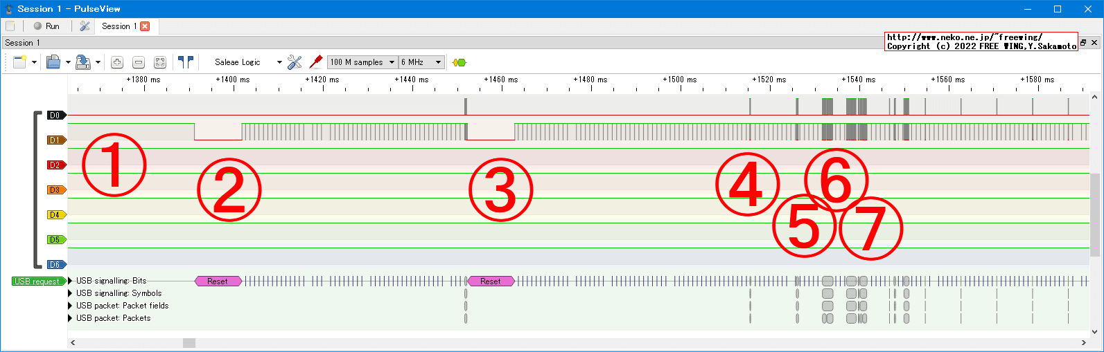 USBの通信波形、Low Speed、USB GAME Pad