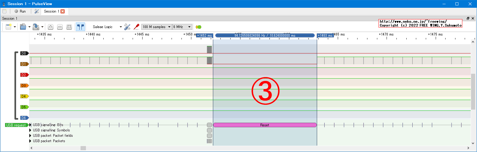 USBの通信波形、Low Speed、USB GAME Pad