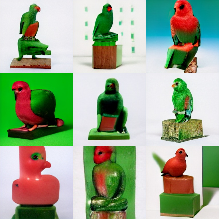 'a small red block sitting on a large green block'