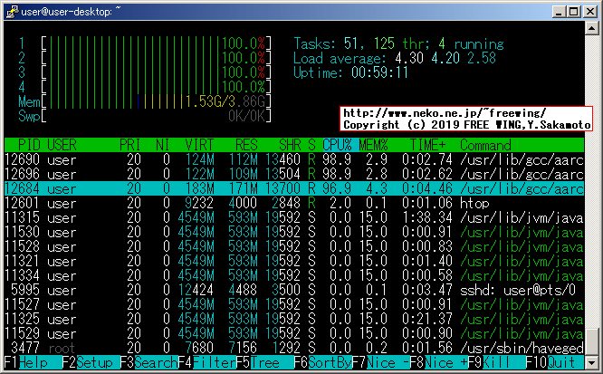 Jetson Nanoの Ubuntuに新しいタスクマネージャー htop
