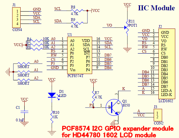 I2Cバス対応 PCF8574リモート 8ビット I/Oエクスパンダ 回路図 FC-113